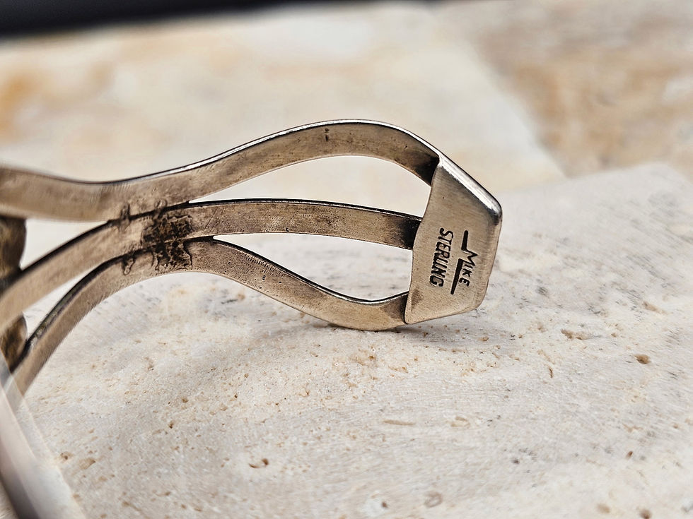 Thumbnail: Signed Navajo Sterling Silver Turquoise Repousse' Cuff