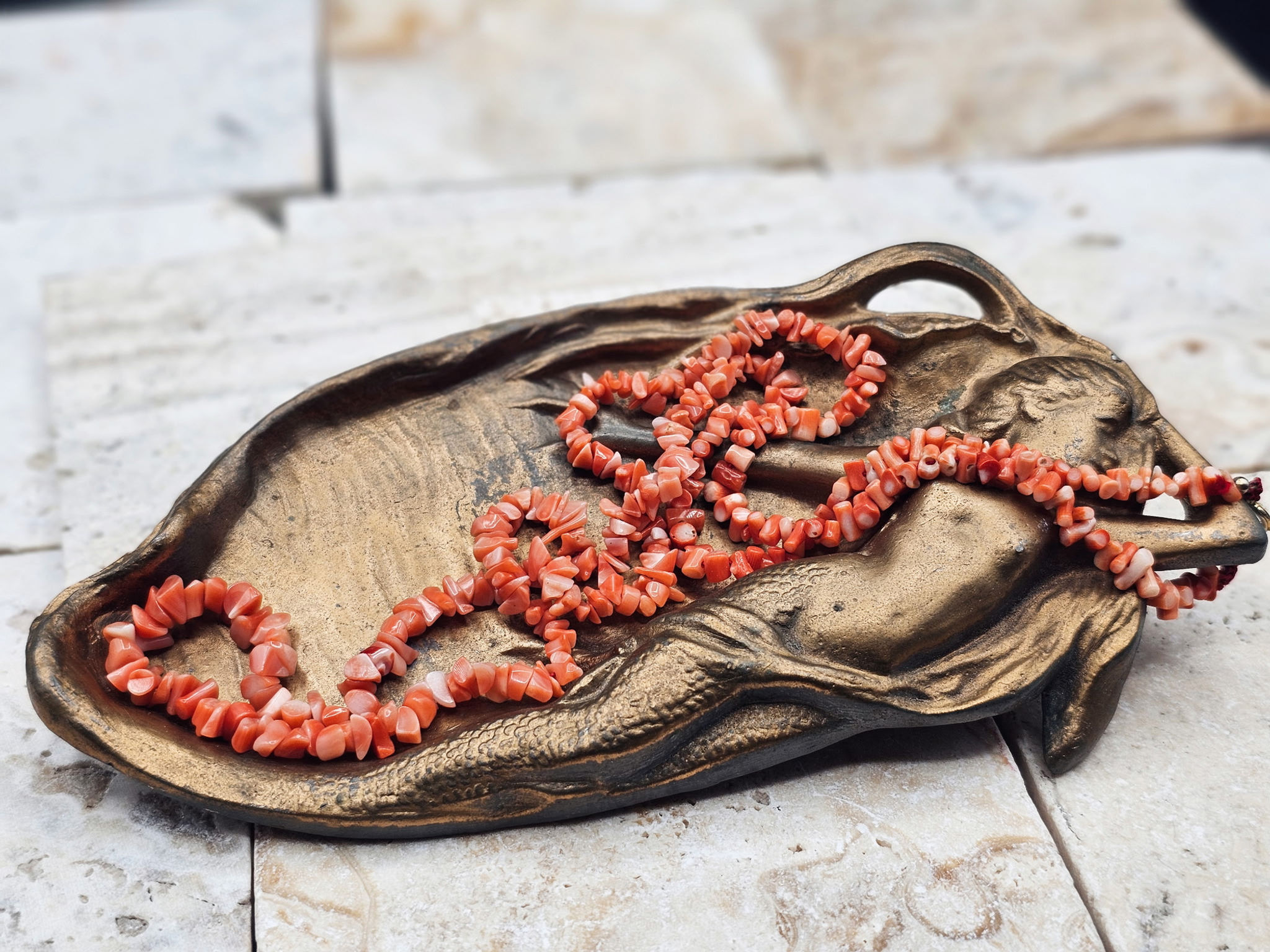 Vintage Coral Chip Bead Necklace 24" Length 12K GF Clasp