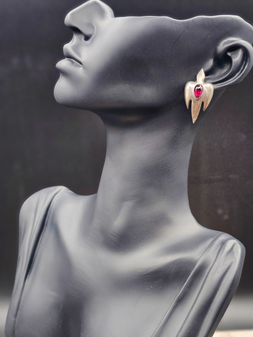 Vintage Modernist Bird Earrings with Garnet Cabochons – Sterling Silver
