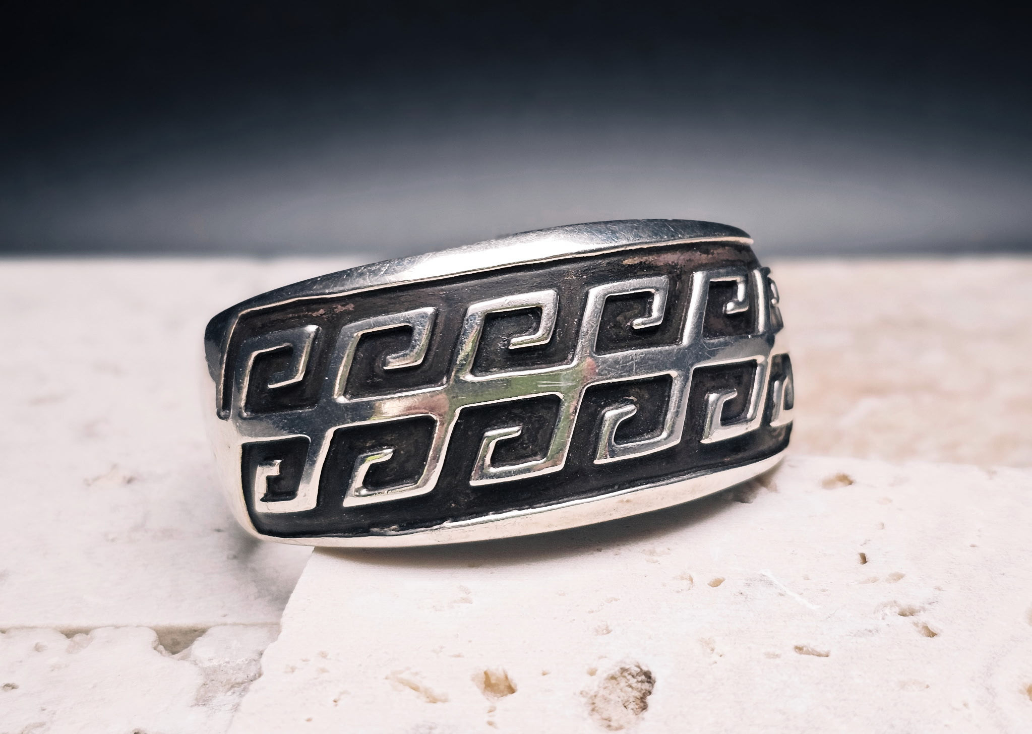 Tribal Motif Wave Sterling Silver Navajo Cuff Bracelet