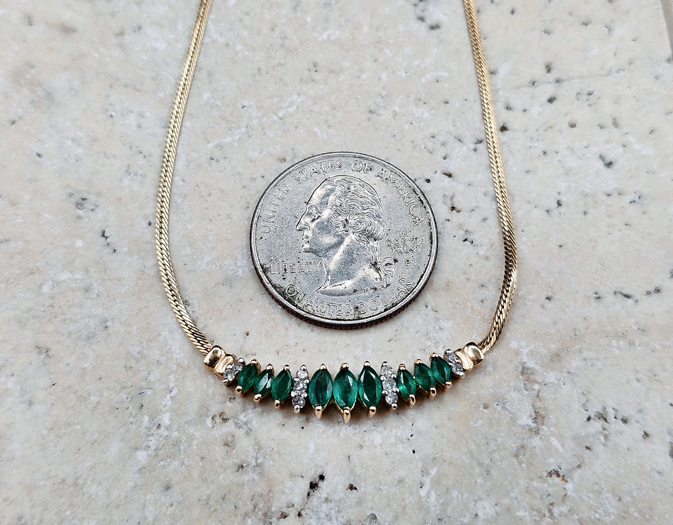 Thumbnail: Vintage 14K Yellow Gold Emerald and Diamond Bar Chain Necklace