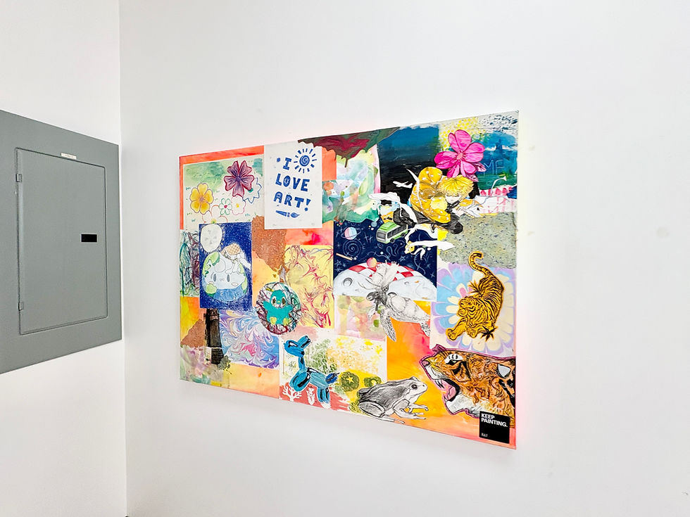 Instructor Jenny's collaborative collage filled with students' artwork throughout the years at Art Village.