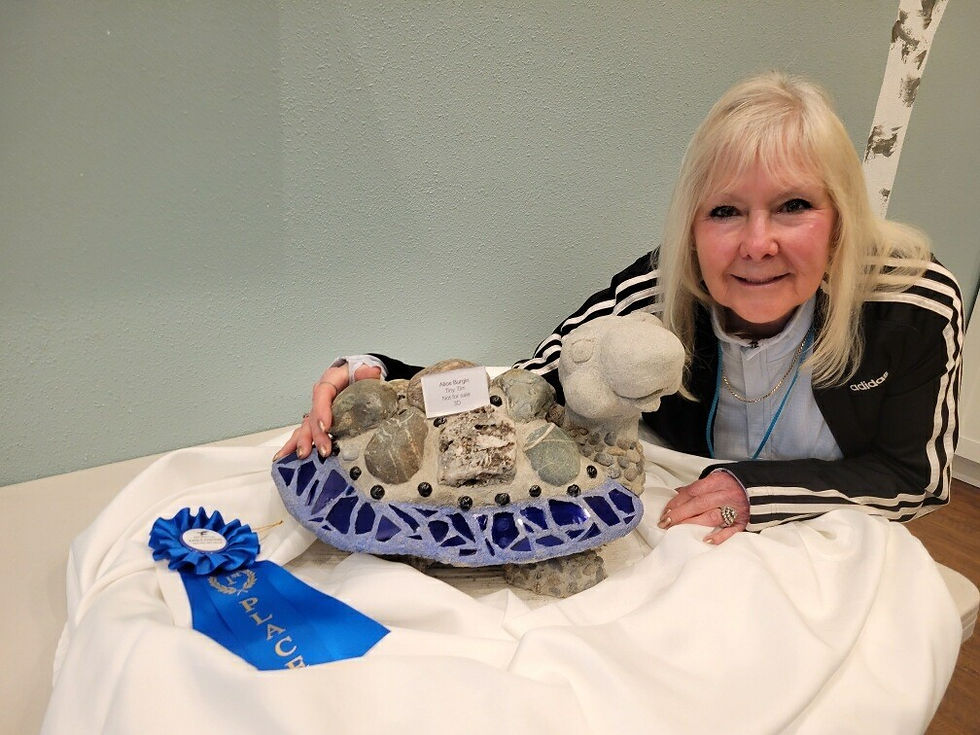 Alice shows off a model of the full-size Timothy Turtle at the 2026 Nature Art Show.