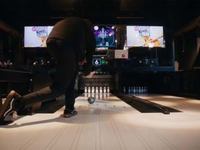man bowling at Woodrows Duckpin Bowling in downtown Grand Rapids, Michigan