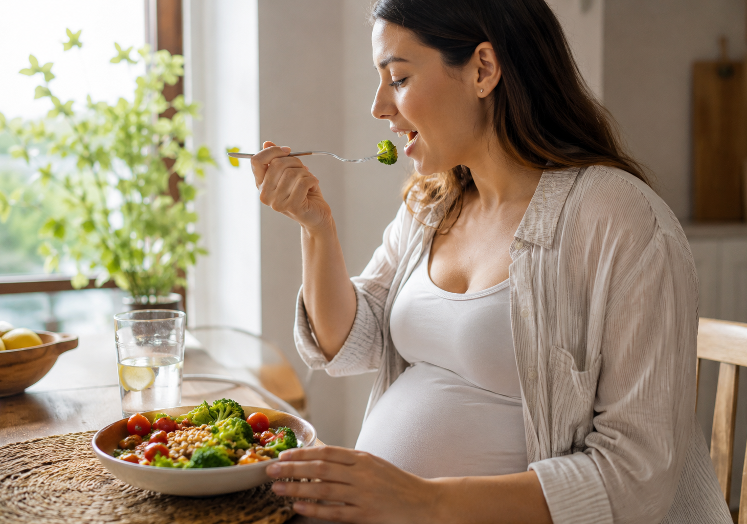 Mulher grávida seguindo uma alimentação vegetariana durante a gestação