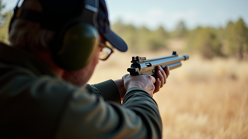 Close-up view of a firearm instructor demonstrating safe handling techniques