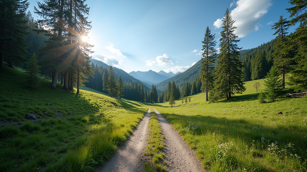 Nahaufnahme eines Wanderwegs im Schwarzwald mit grünen Bäumen und blauem Himmel
