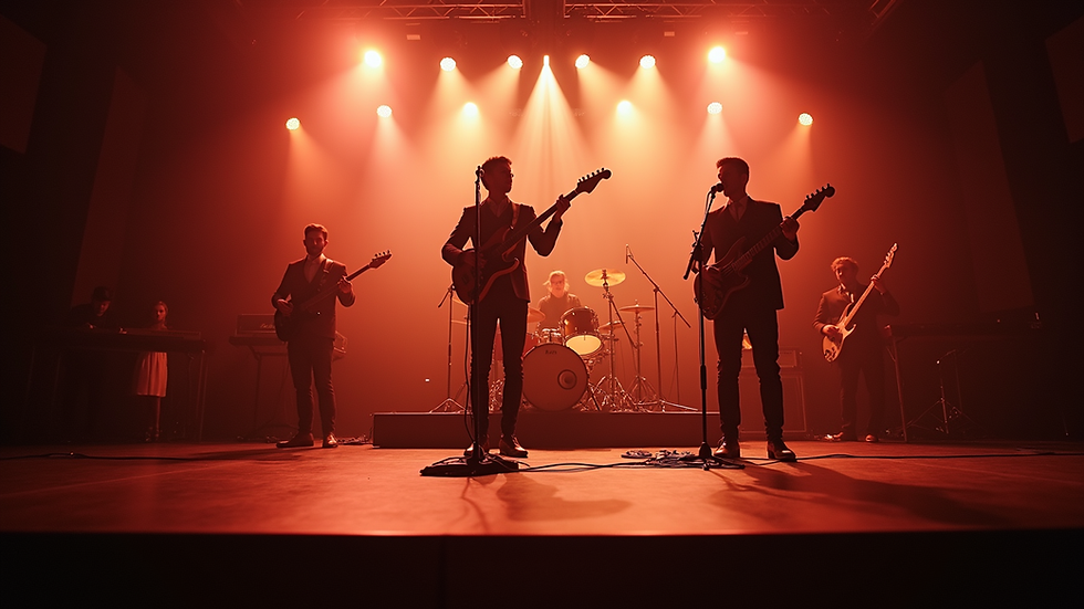 Eye-level view of a wedding duo band performing on stage