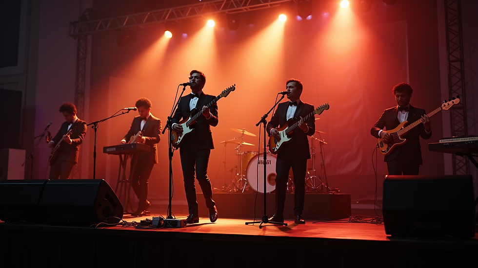 Eye-level view of a live band performing on stage at a gala event