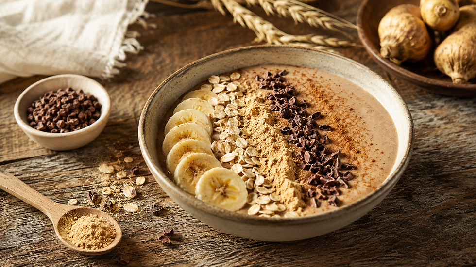 Smoothie bowl with maca powder banana oats and cacao