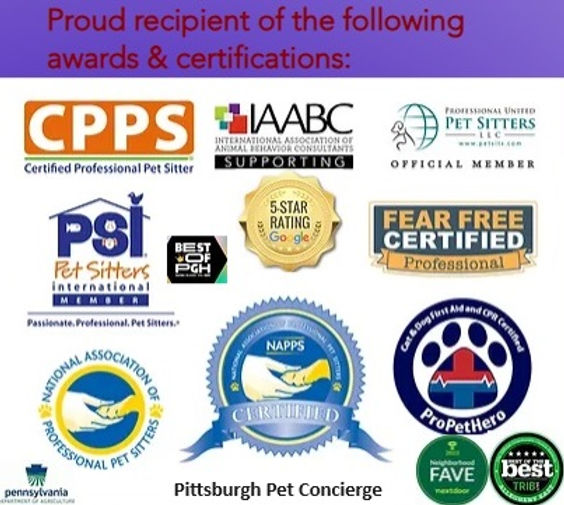 Dog Boarding and Cat Boarding Awards and Certifications for Pittsburgh Pet Concierge