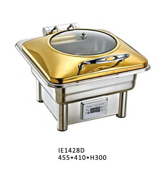 Square Electric Chafing Dish with Round Glass Lid (Bright Gold)#IE1428D