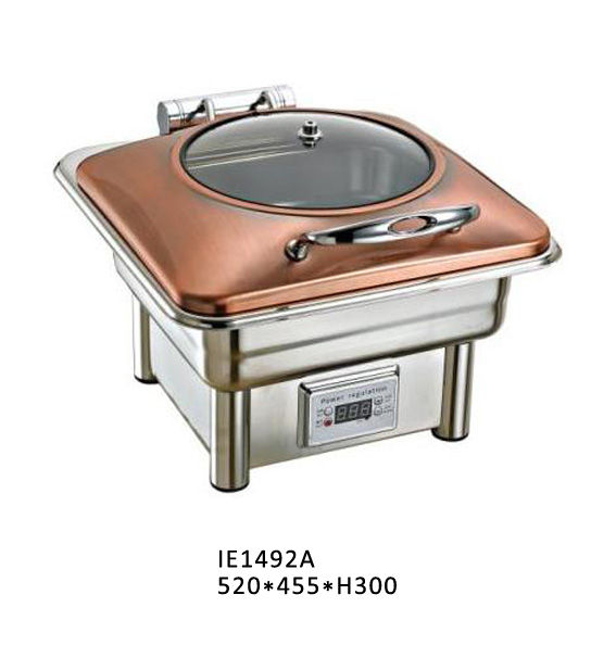 Glass Lid Hammered Square Electric Chafing Dish (Copper Finish) – Model#IE1492A