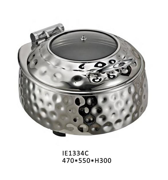 Round Hammered Chafing Dish w/ Circular Glass Viewing Lid (Silver) #IE1334C