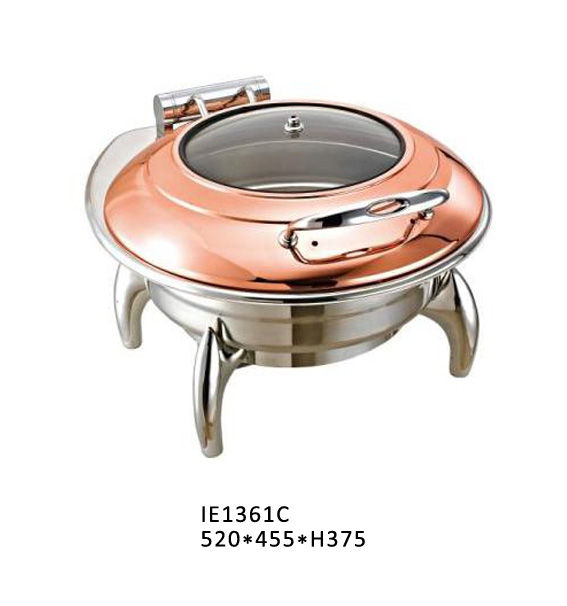Round Chafing Dish with Circular Glass Viewing Lid (Bright Copper) #IE1361C