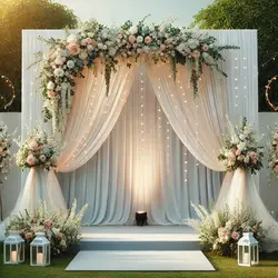 An elegant wedding backdrop with a decorative arch