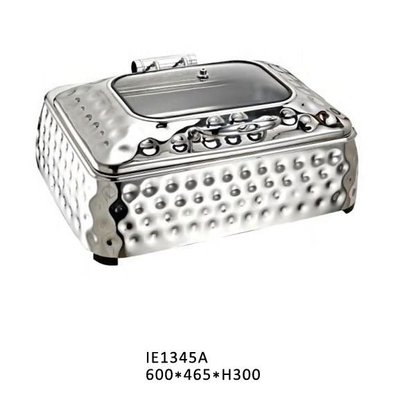 Rectangular Hammered Chafing Dish w/ Glass Lid (Polished Silver) #IE1345A