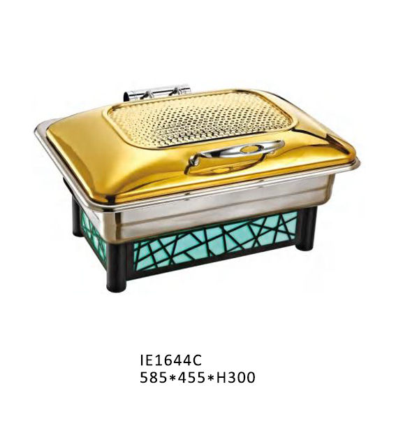 Rectangular Chafing Dish-Rec. Mesh Vent Lid (Bright Gold, Green Base)#IE1644C