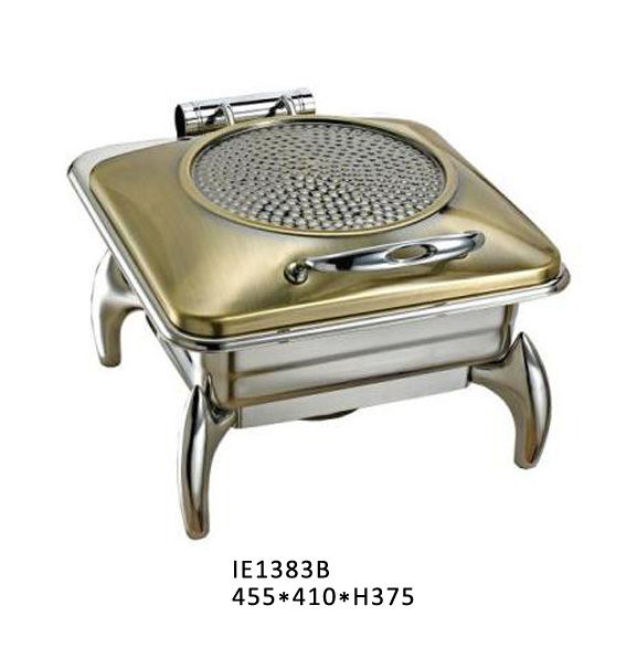Square Chafing Dish with Circular Hammered Vent Lid (Matte Gold Finish) #IE1383B