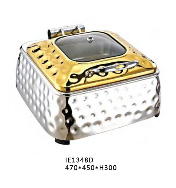Square Hammered Chafing Dish with Glass Viewing Lid (Bright Gold) #IE1348D