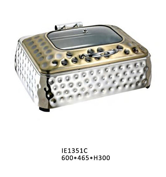 Rectangular Hammered Chafing Dish with Glass Viewing Lid (Matte Gold) #IE1351C