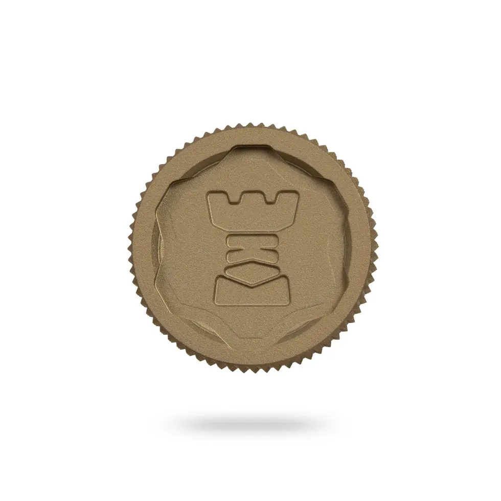 Top view of Kastle Group BC Micro™ battery cap in FDE showing Kastle logo