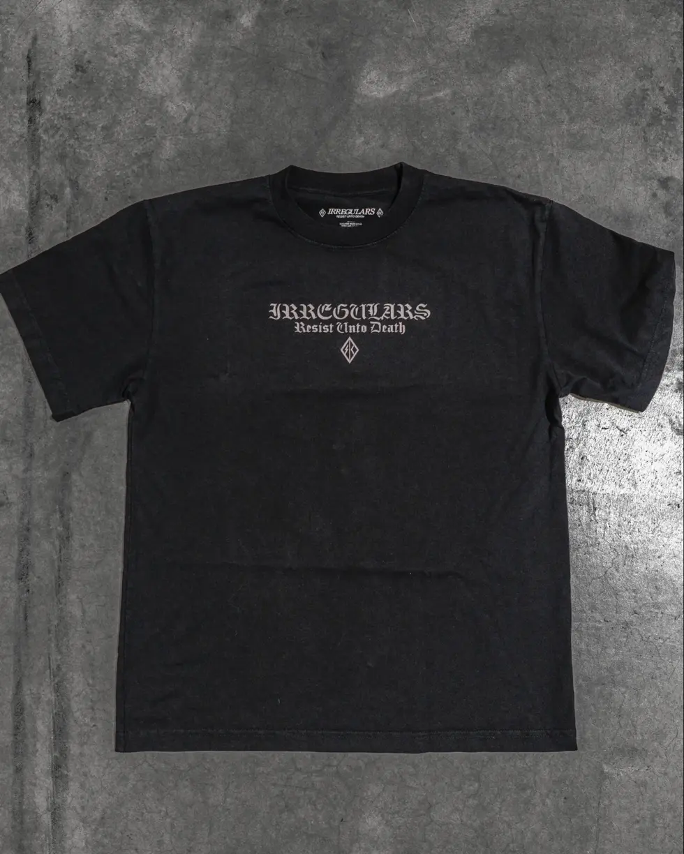 Top down view of the front of the SC Irregulars TRISAGION S/S shirt