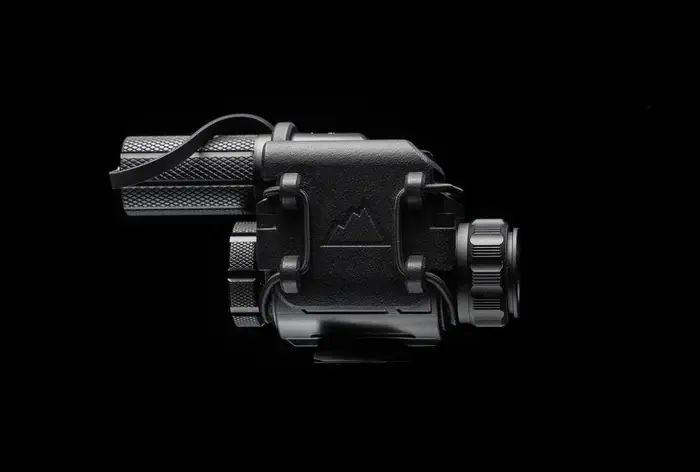 Studio photo of One Hundred Concepts ThermalCap on a StingIR thermal device. Right side view.