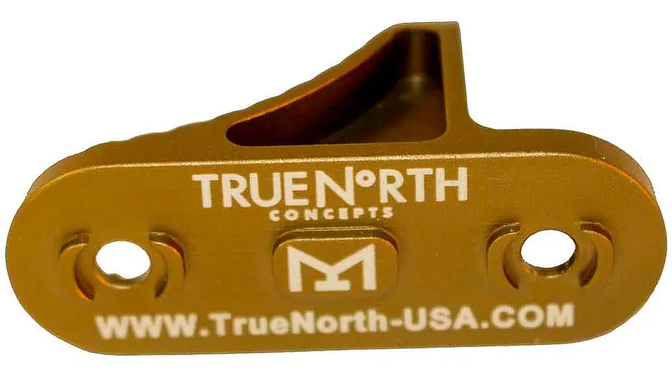 Top view of True North Concepts GripStop-K handstop in FDE, showing True North Concepts logo