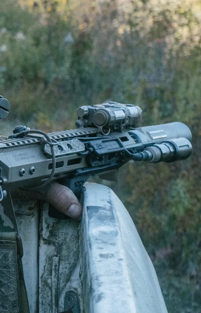 Detailed view of Irregular Defense MPSC 45 SF (Surefire ST07) on a Noveske AR15 rifle