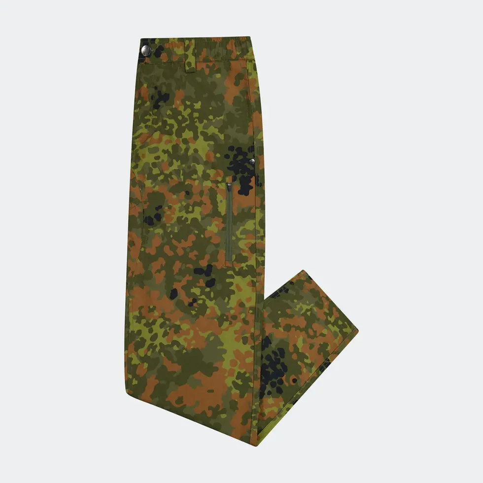 Folded QILO x WRMFZY Driftwood Pants in Flecktarn camo pattern