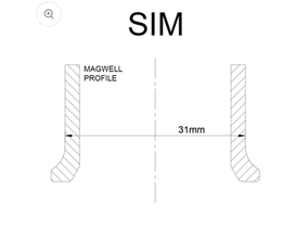 A CAD drawing showing dimensions of a KOLIBRI.works LIEVIQ magwell in its SIM configuration