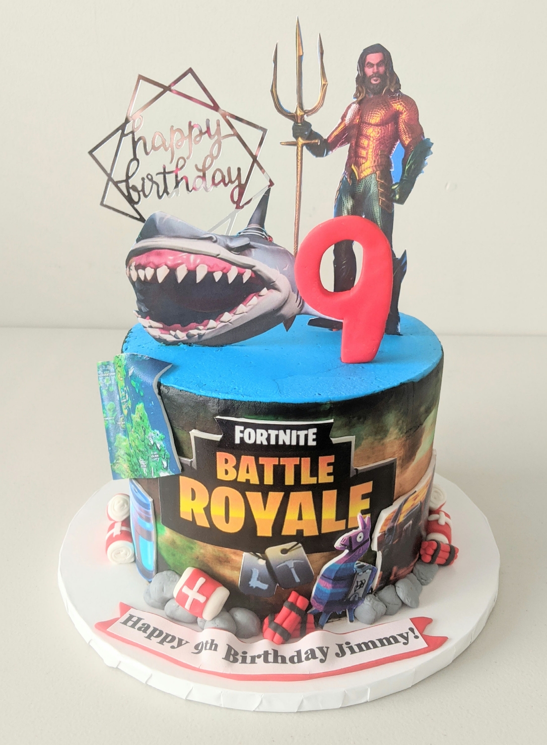 Fortnite and Aqua Man Birthday Cake