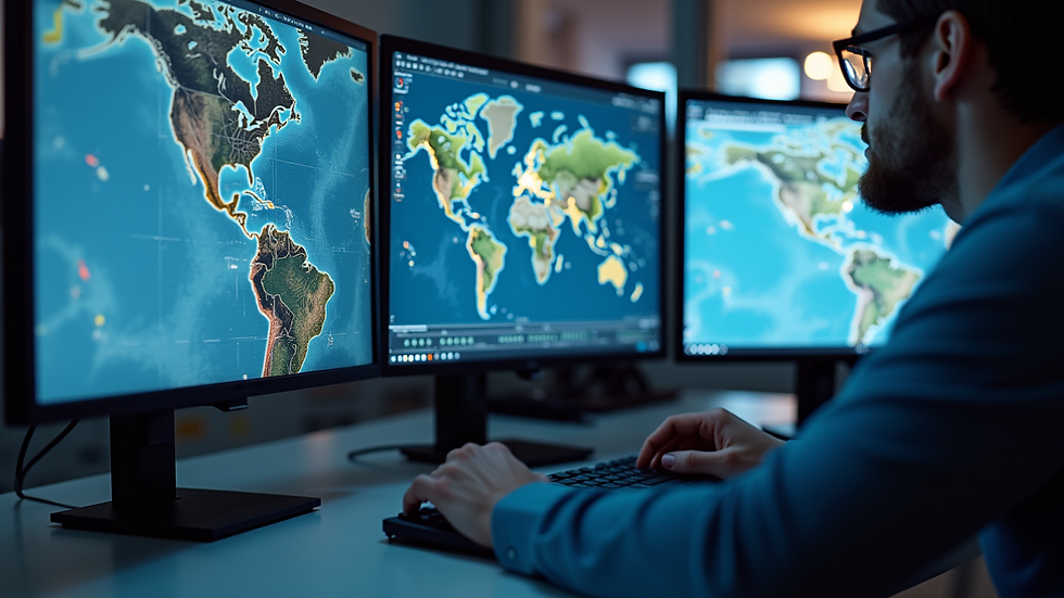 Close-up view of a CAD workstation with multiple monitors displaying automated drawing updates