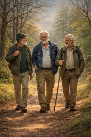 “Drie mannen, één pad – in een waterig middagszonnetje ”