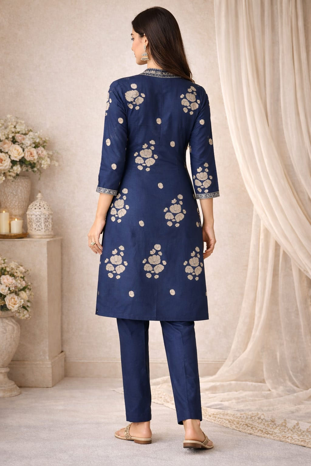 Navy Blue Floral Printed Cotton Co-ord Set