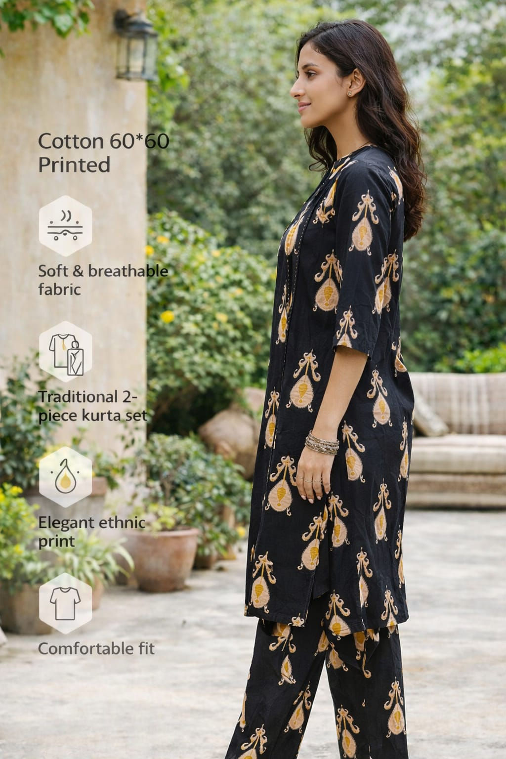 Black Floral Printed Cotton Co-ord Set