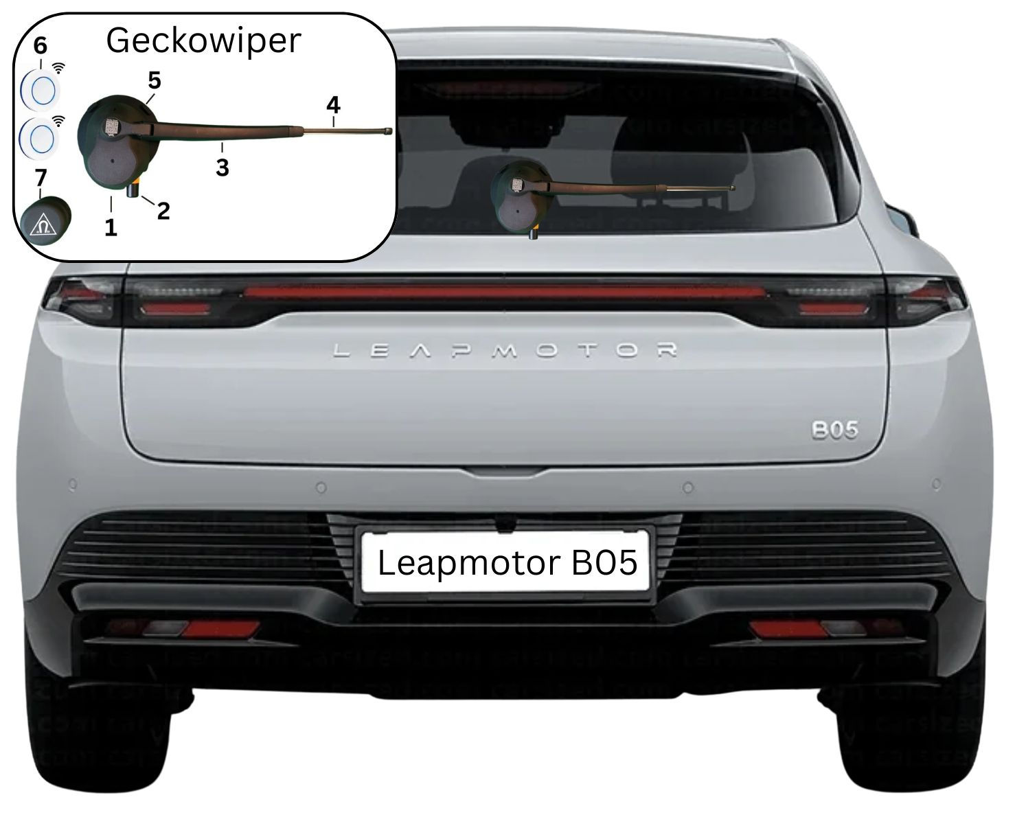 GeckoWiper | Retrofit | Rear Window Wiper | Leapmotor B05 | Tool-free Mounting | Dual Safety System | Attachable