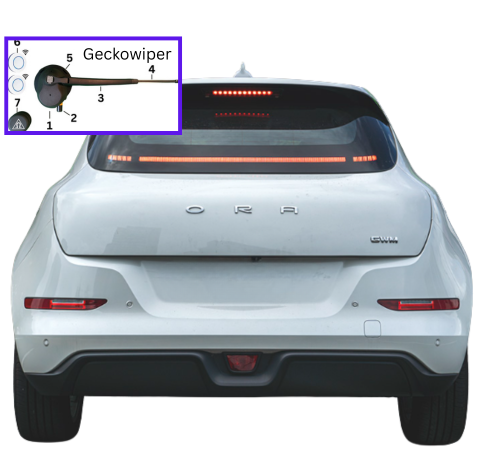 GeckoWiper | Retrofit | Rear Window Wiper | for GWM ORA 03 | Tool free Mounting | Dual Safety System | Attachable