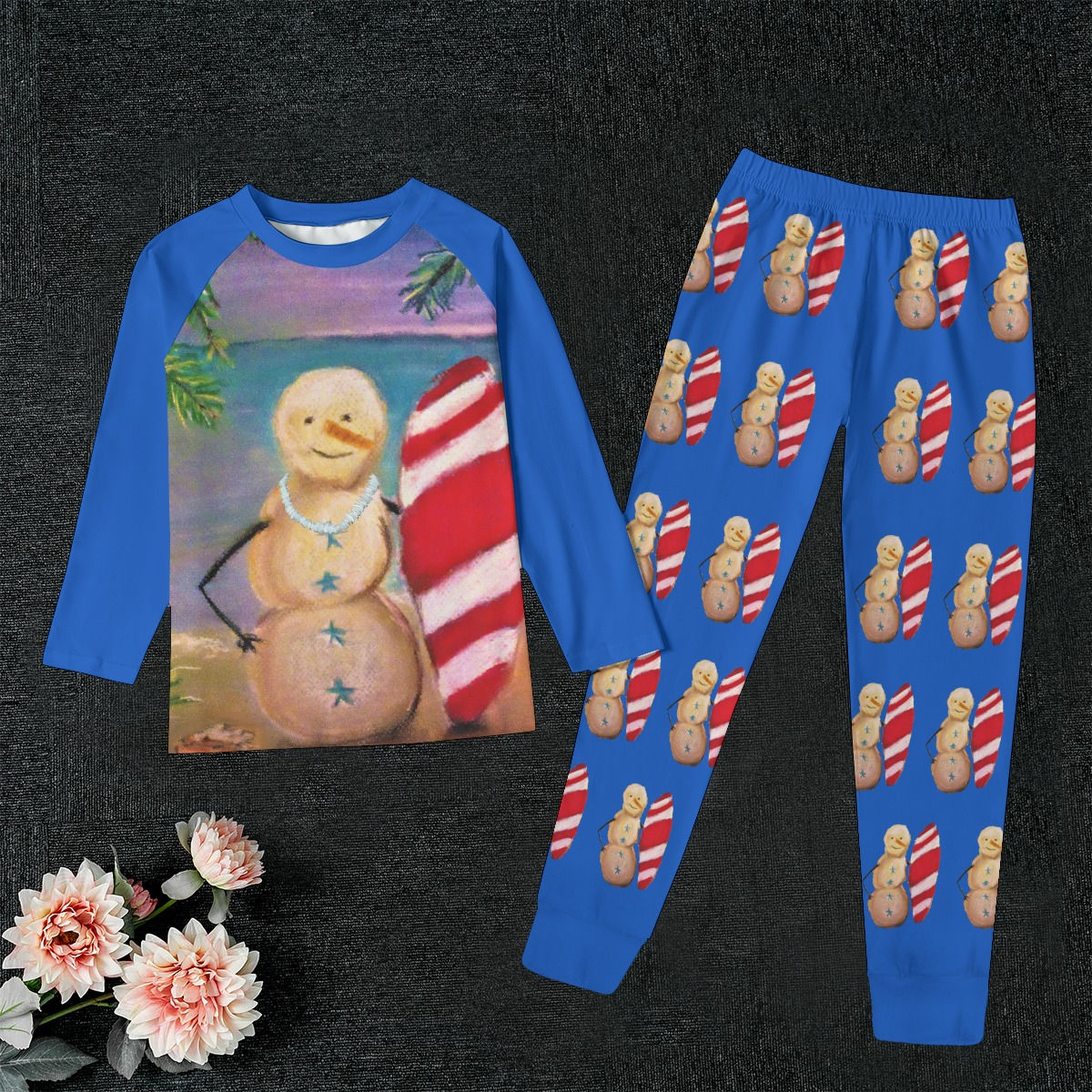 Melinda's "Snowman With Surfboard" Girl's Sleep Pajamas