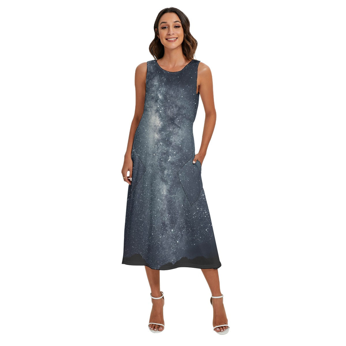Galaxy sky Women's Sleeveless Dress With Diagonal Pocket