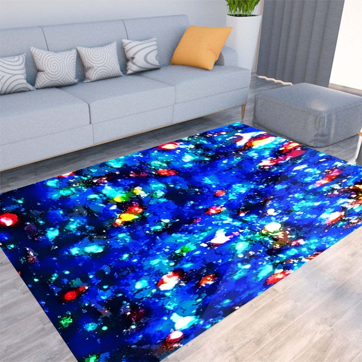 Melinda's Dreamy Blue Sparkles Felt Floor Mat