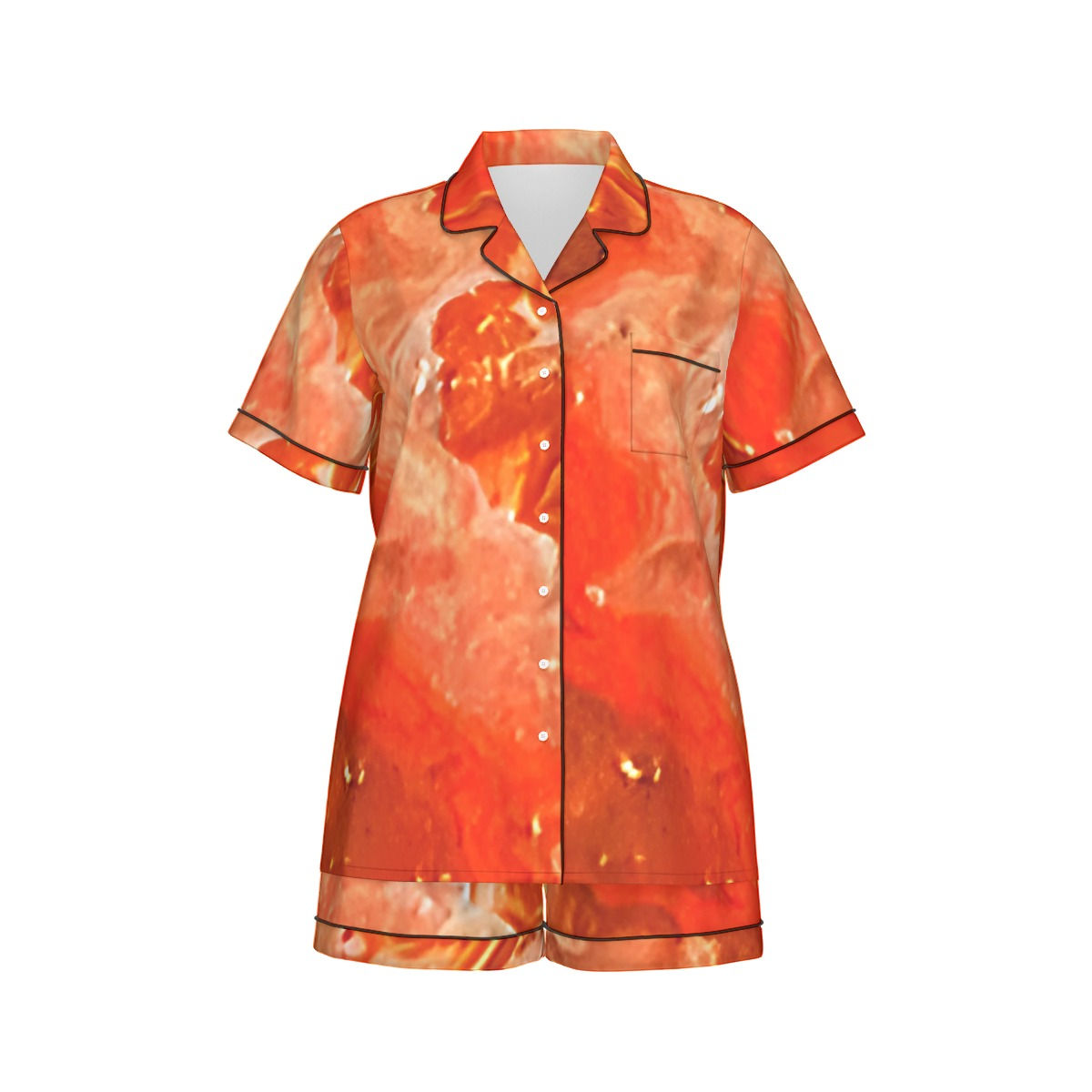 Sunset Serenade Sleepwear Women's Imitation Silk Pajama Set With Short Sleeve