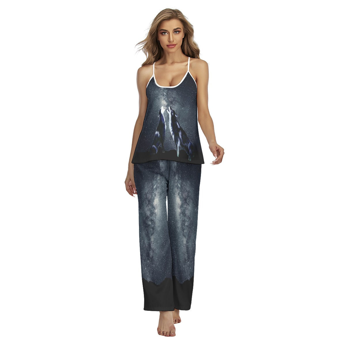 Midnight Harmony Wolf Women's Cami Pajamas Set