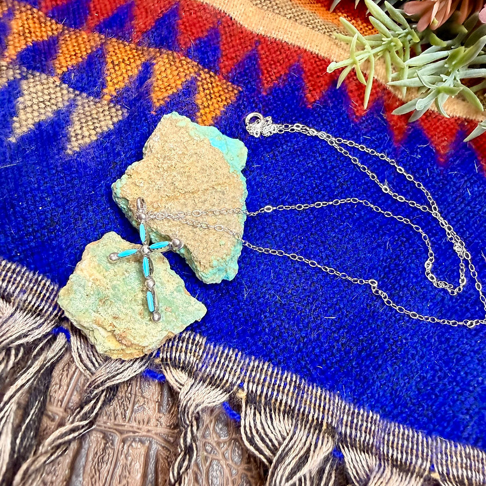 Thumbnail: Cross Pendant Necklace Coral/Turquoise