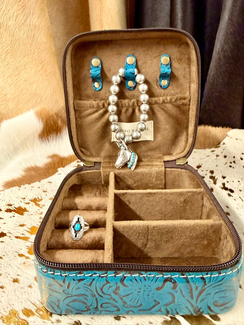 Thumbnail: Western Cowhide Leather Jewelry Box Small