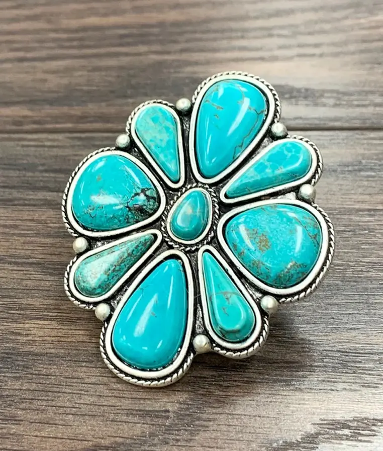Turquoise Flower Adjustable Ring