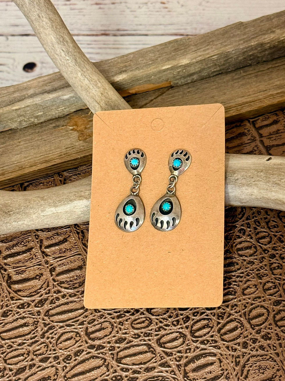 Thumbnail: Bear Claw Turquoise Drop Dangle Earrings