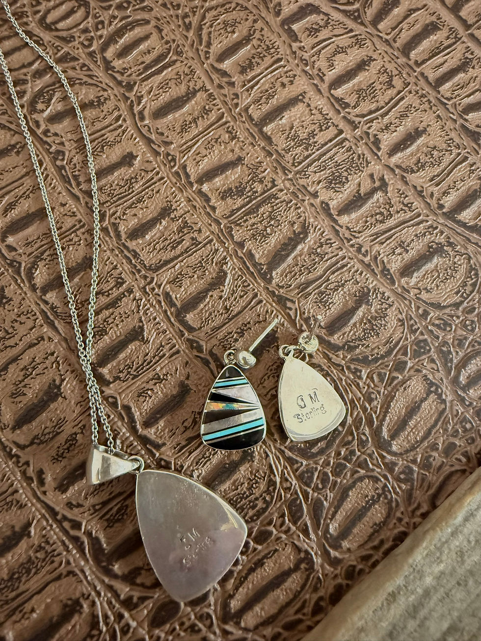 Thumbnail: Inlay Black Onyx Synthetic Opal Turquoise Necklace And Earring Set