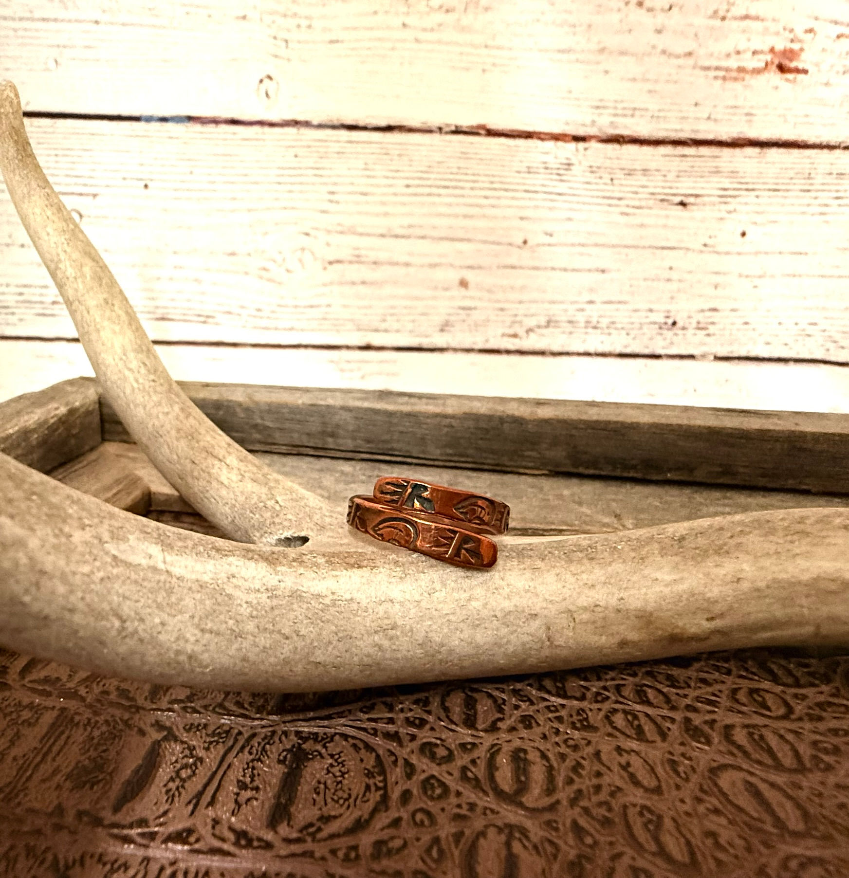 Bear Stamped Copper Band Ring Adjustable Size 11